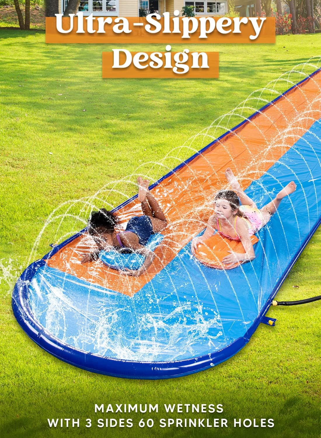Doppelte Rasen-Wasserrutsche mit Sprinkler und Boards, 685,8cm Doppelspur