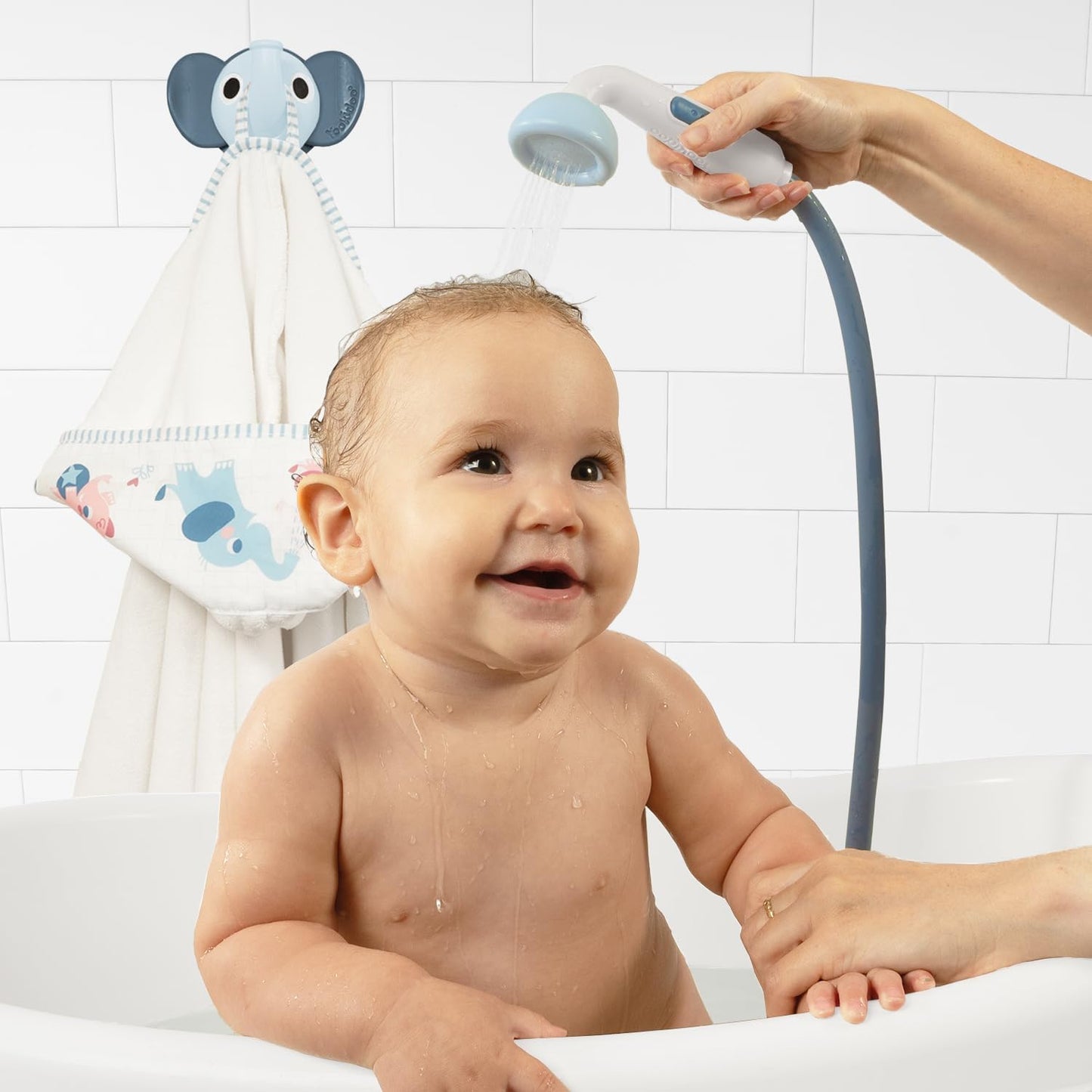 Duschkopf für Baby-Badewanne im Elefanten-Design, Hellblau