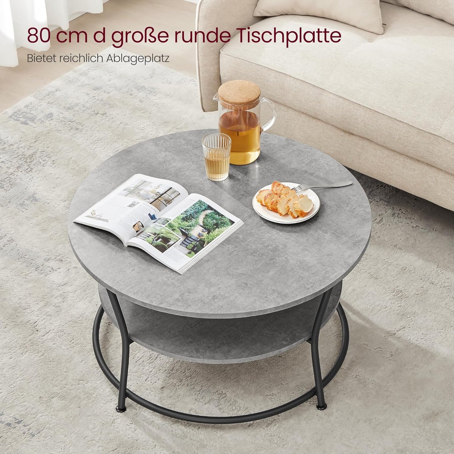 Runter Couchtisch, Betongrau + Tintenschwarz
