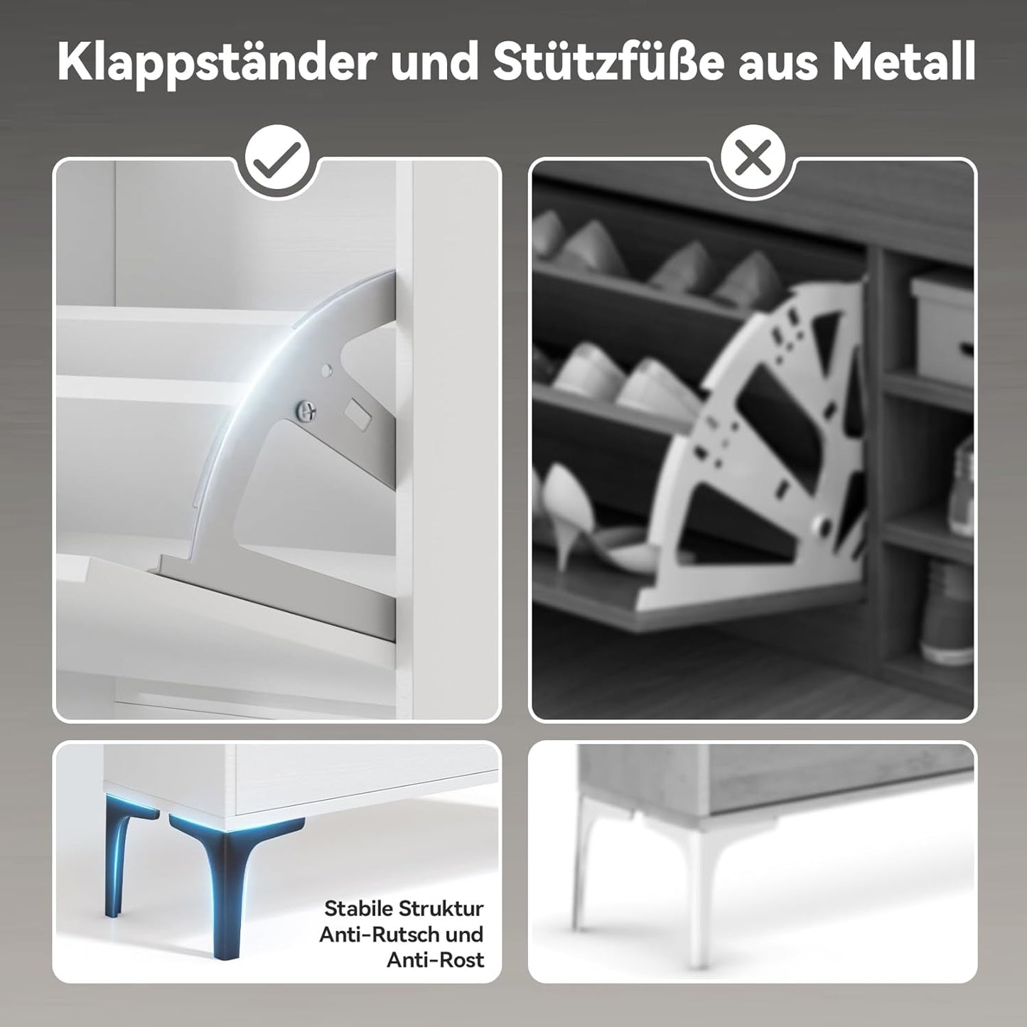 Schuhkipper mit 2 Flip-Schubladen, 80cm Weiß