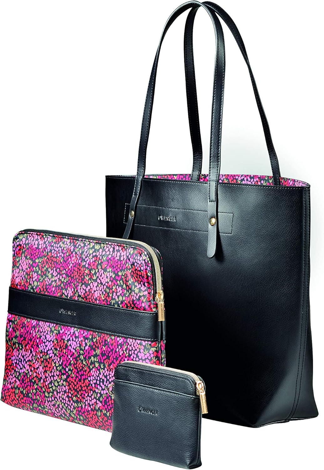 MarieSol 4-in-1 doppelseitige Tragetasche mit Laptop-Hülle, MarieSol Schwarz/ Blumenmuster
