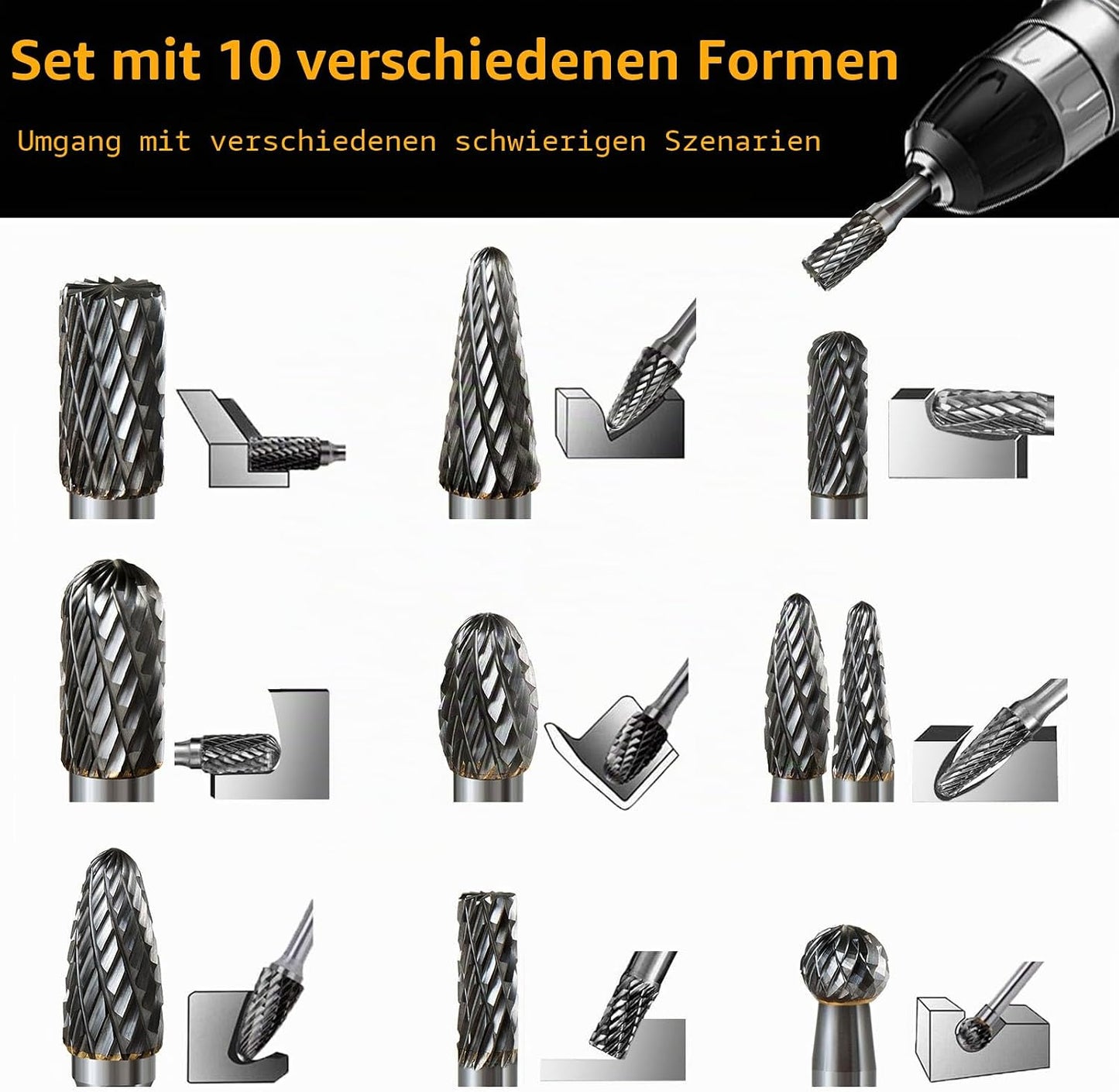 10-teiliges Frässtifte Set, 6 mm, 10 Stück