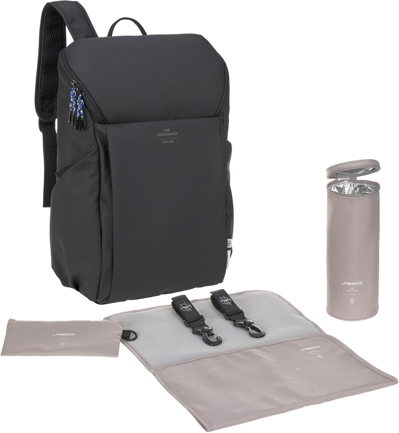 Wickelrucksack Slender Up mit Wickelunterlage & Flaschenhalter, Schwarz