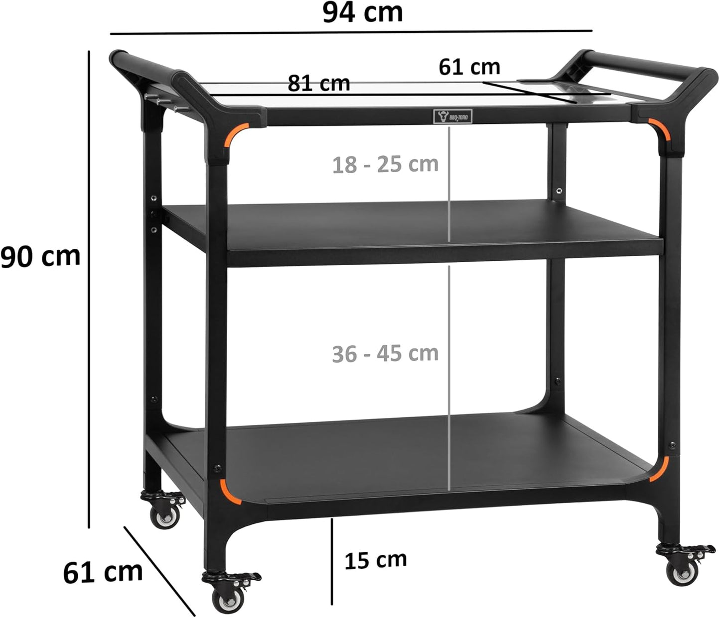Grillwagen mit Ablagen, 3 Ablagen (94 x 61 x 90 cm)