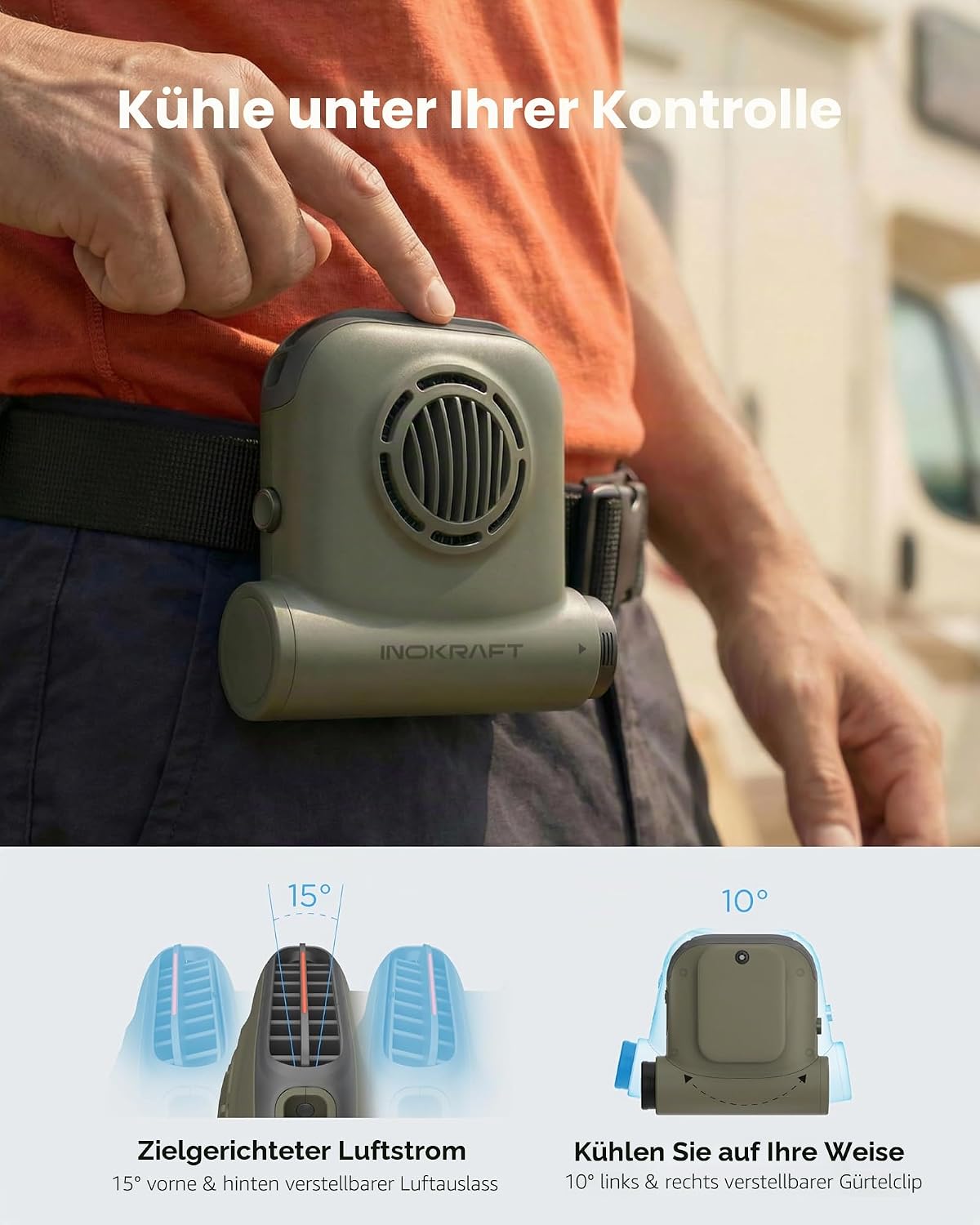 Tragbarer USB-Clip-Ventilator, Grün - 1 Akku