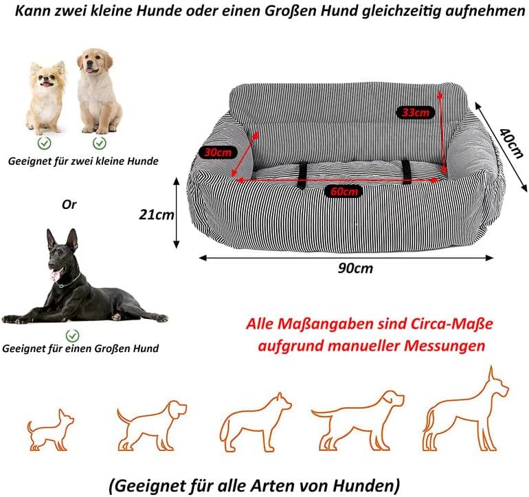 Hundeautositz mit Sicherheitsgurt, Schwarz-Weiss(XL)