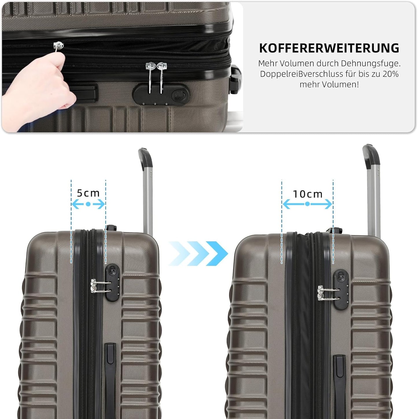 Hartschalenkoffer Set mit Zwillingsrollen, Coffee