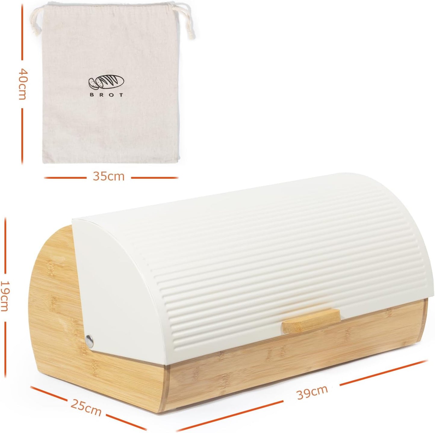 Brotkasten mit Deckel und Brotbeutel, Beige-39cm