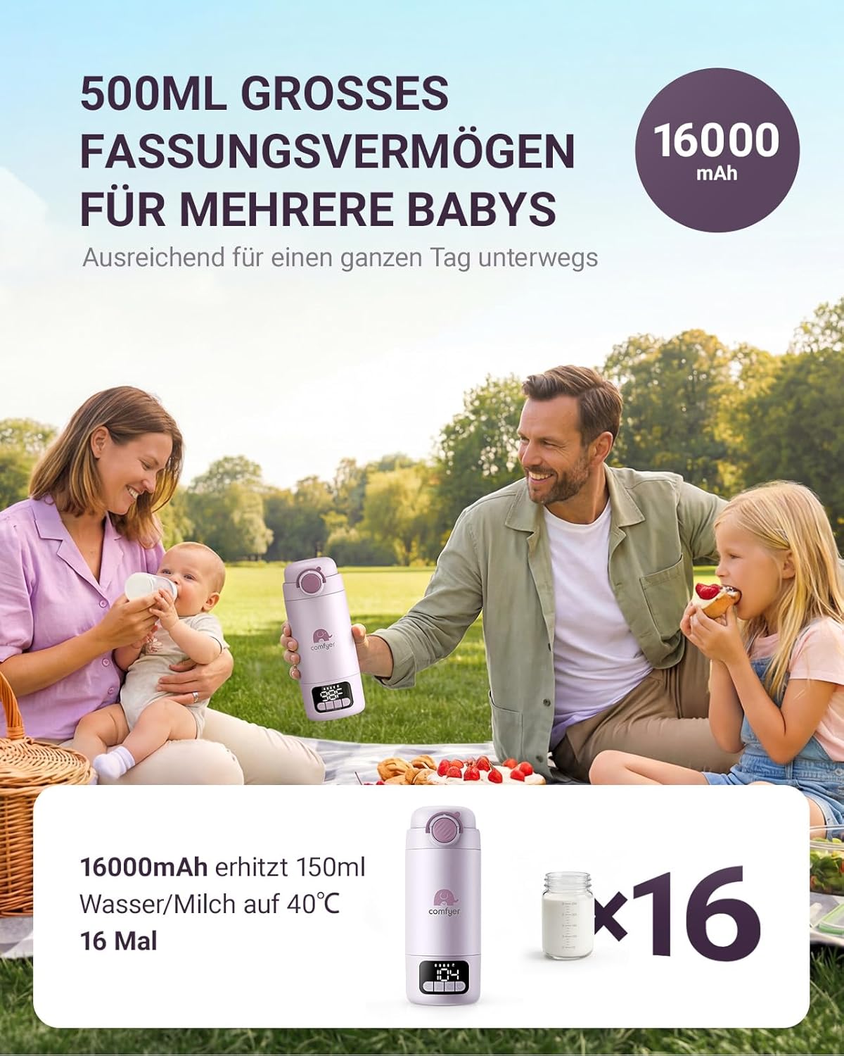 Tragbarer Flaschenwärmer mit Sterilisator, Hell Purple