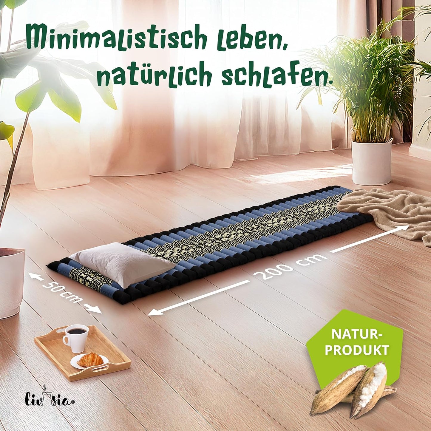 Rollmatte Rollmatratze für Gäste und Outdoor (200x50x4,5cm), S (200 x 50 cm) Blau/Elefanten