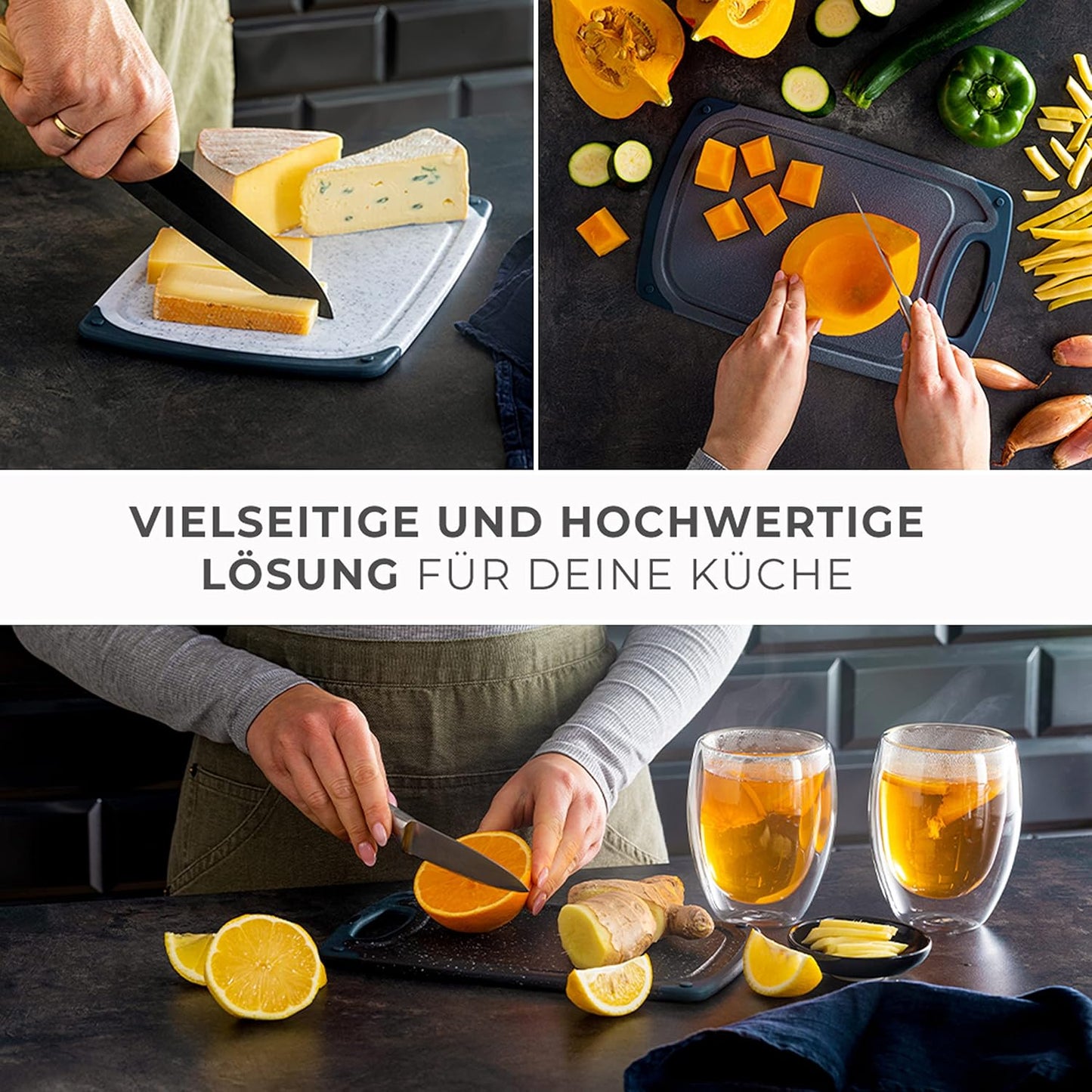 6-teiliges Frühstücksbrettchen-Set mit Saftrille, Marmoroptik Weiss, 6 Stück - Marmorweiss