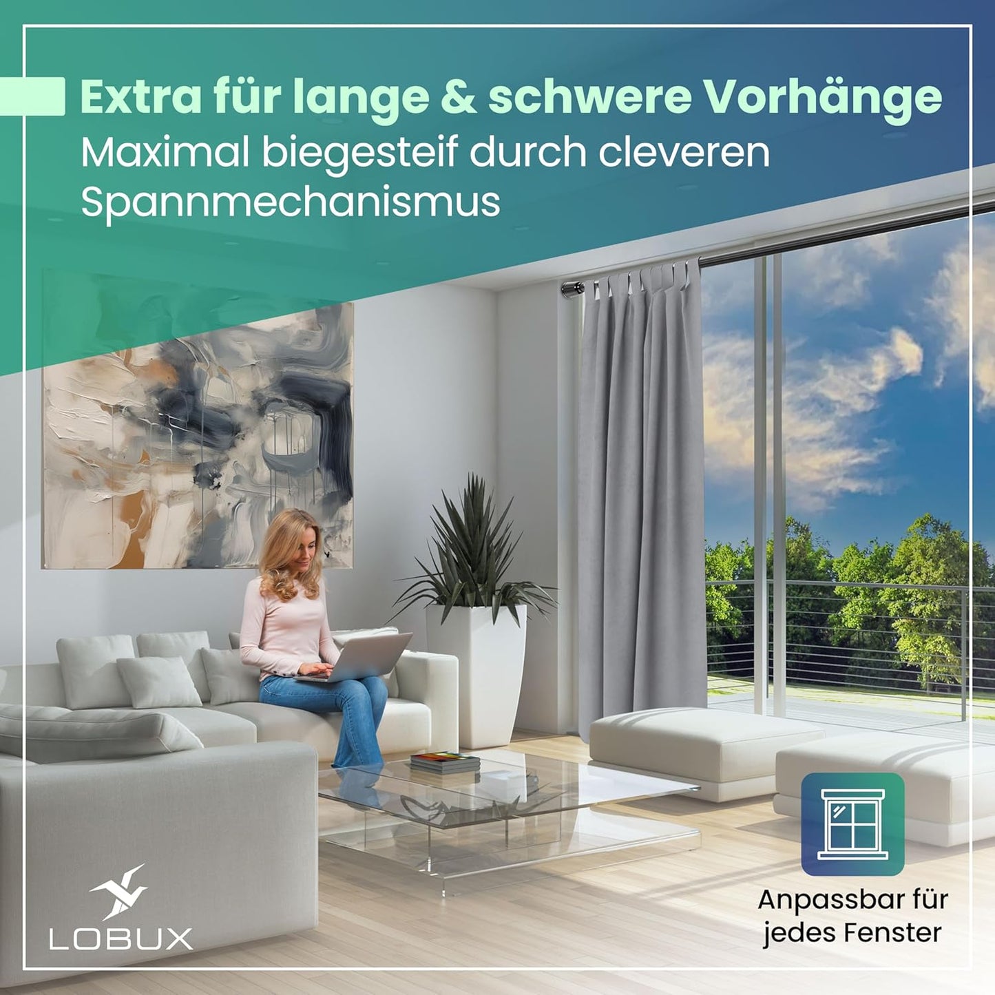Gardinenstange ausziehbar, 210-300cm Schwarz