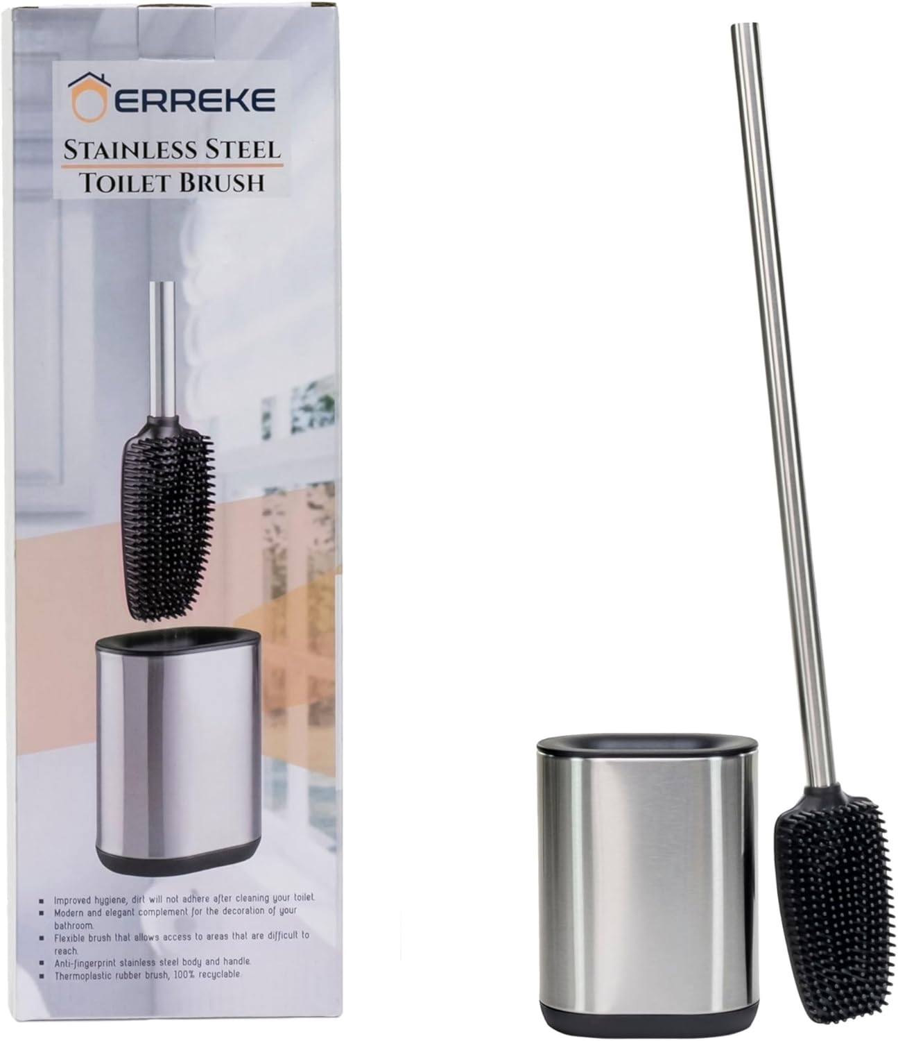 Toilettenbürste mit Silikonborsten, Silber