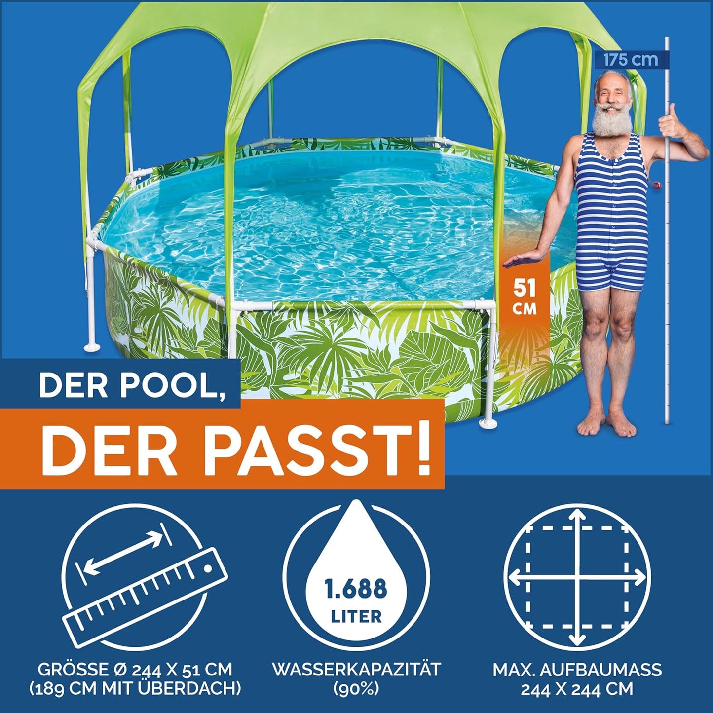 Pool mit Sonnenschutz, 244 x 51 cm - Nr. 2