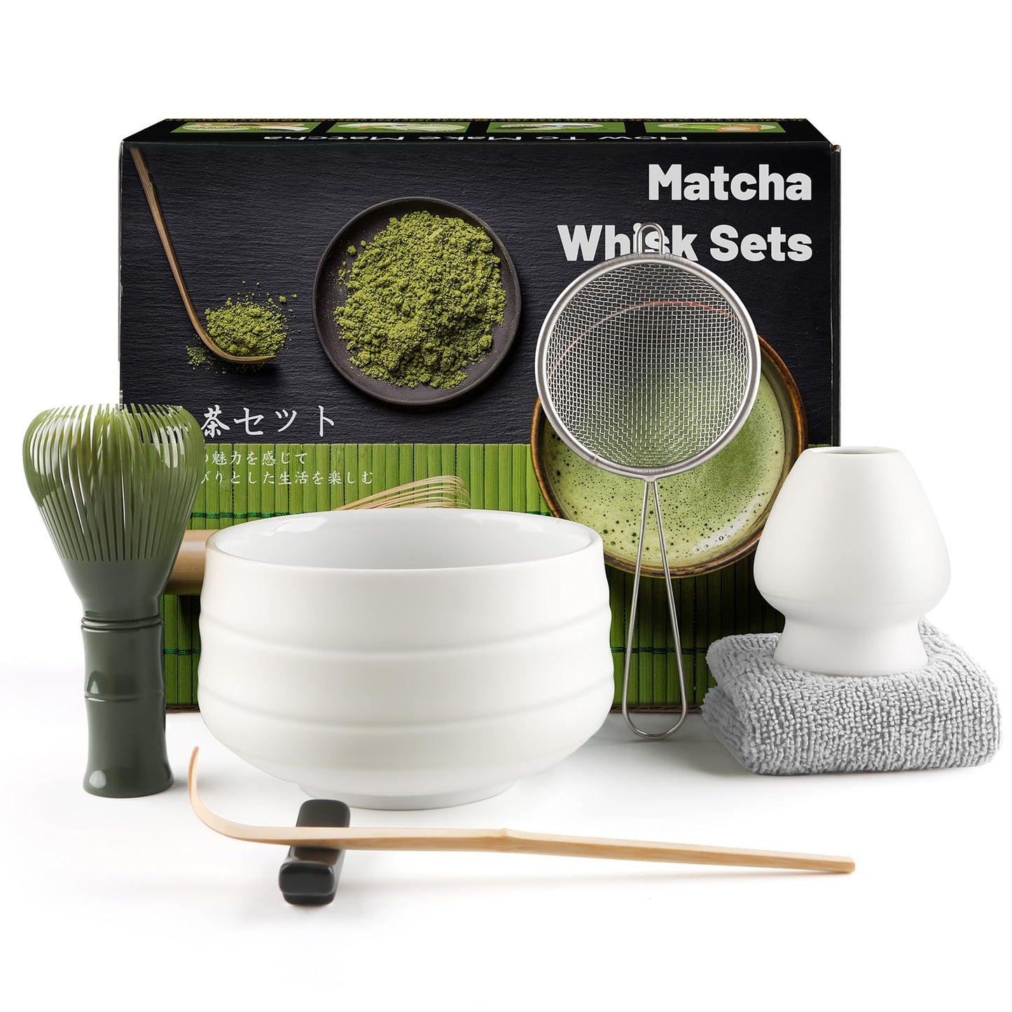 Matcha-Teezubehör-Set, Matcha-schneebesen aus Harz – Weiss