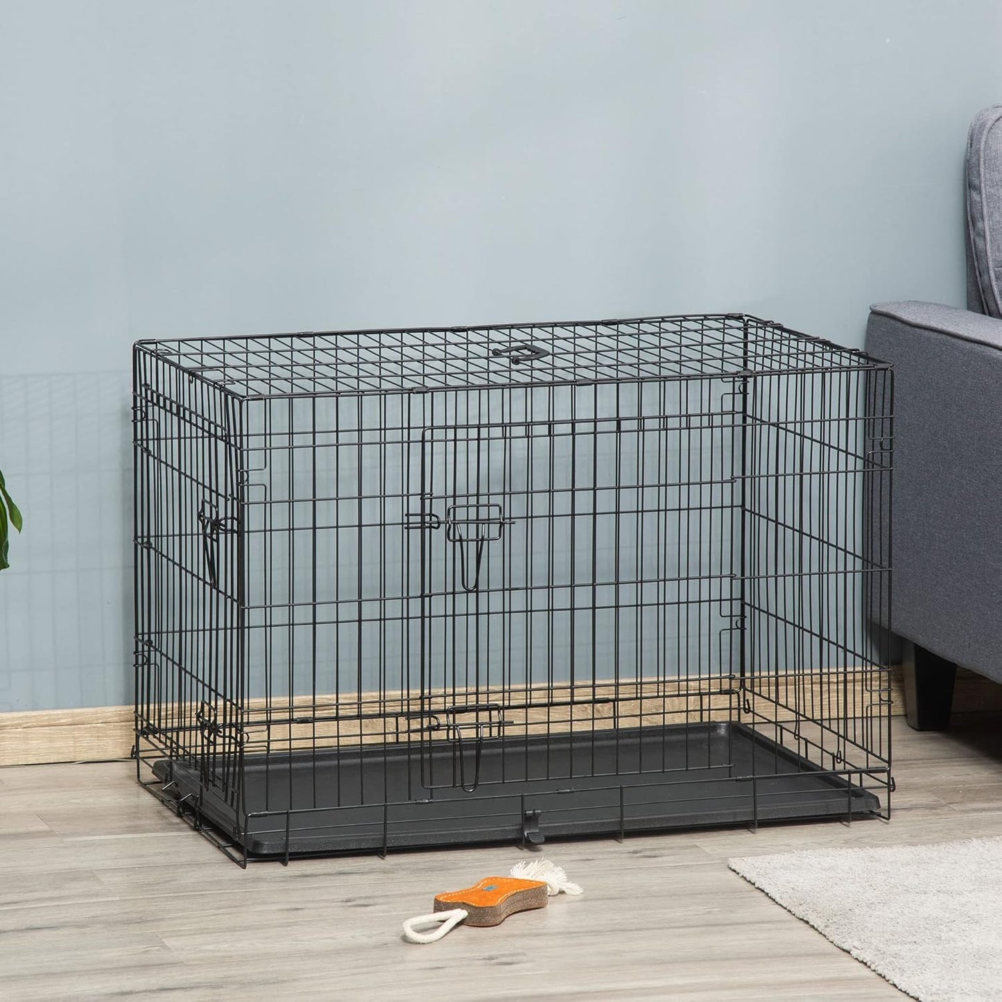 Hundetransportkäfig mit 2 Türen, schwarz L 92 x B 57 x H 63 cm