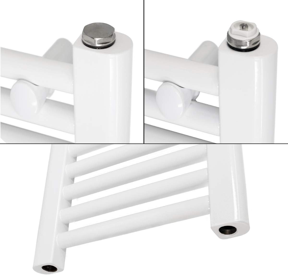Elektrischer Badheizkörper mit Heizstab 900W, 400x1200 mm gebogen mit Heizstab 900W Weiss