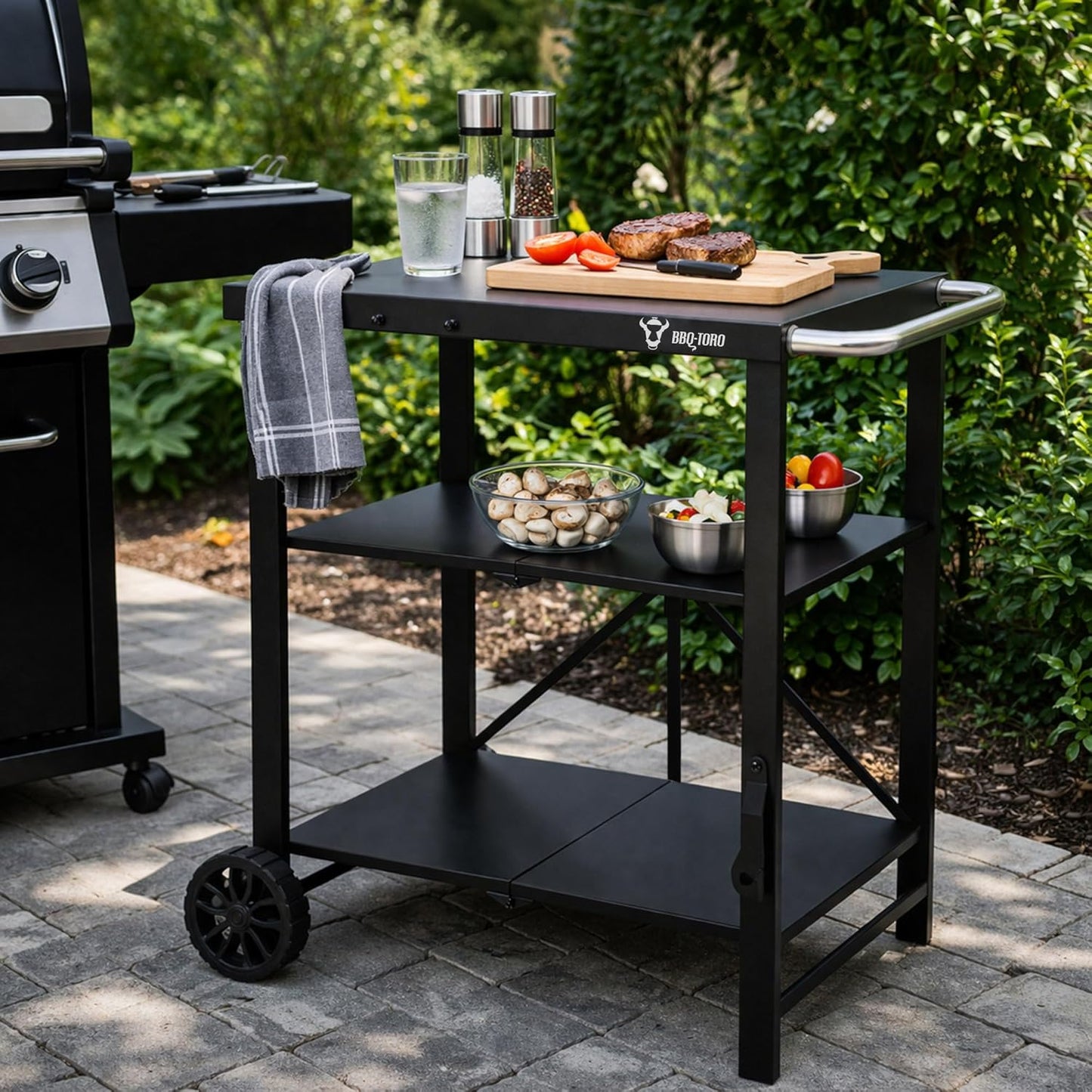Klappbarer Grillwagen, 60 x 80 x 82 cm, Schwarz