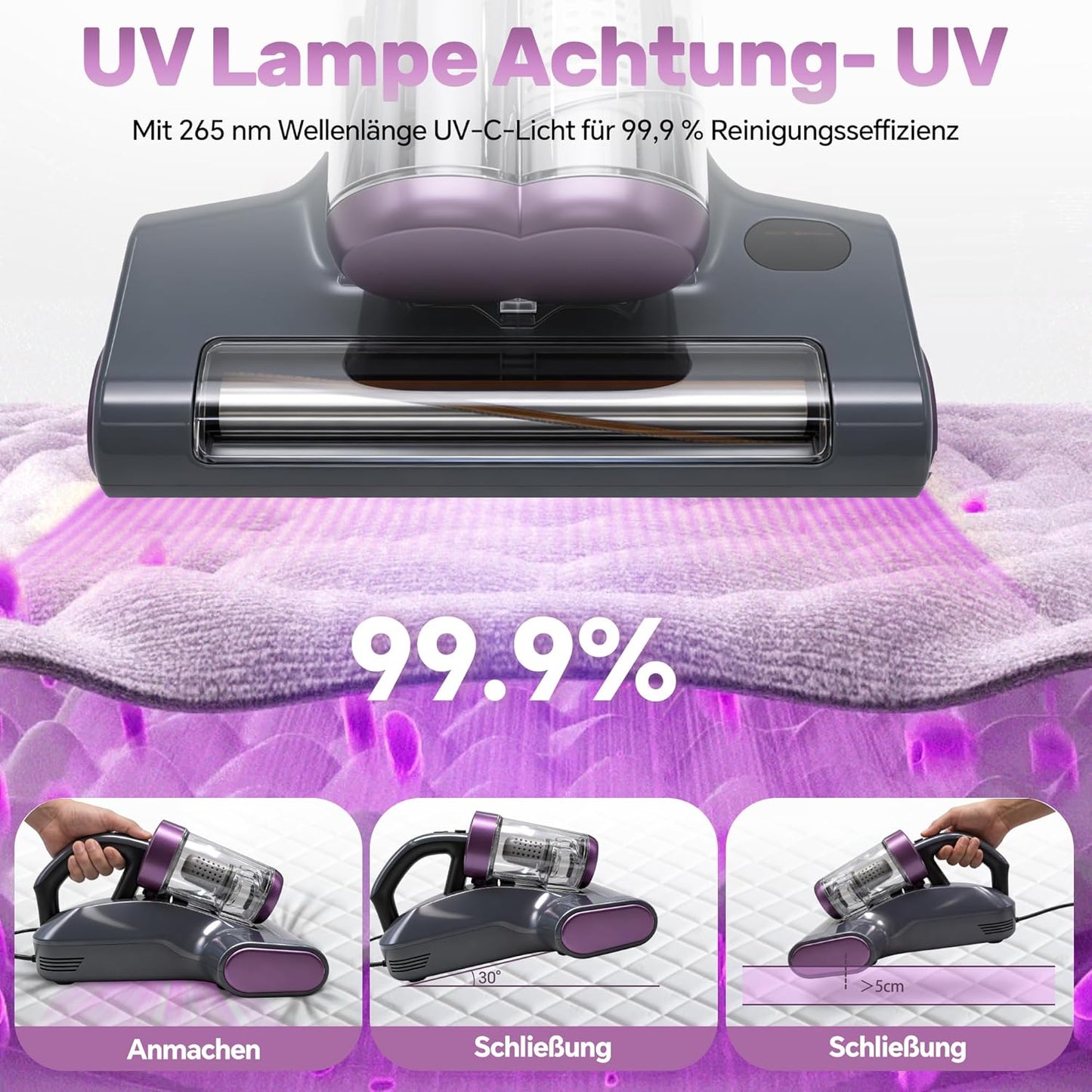 3-in-1 Milbensauger mit UV-C Licht & Heissluft