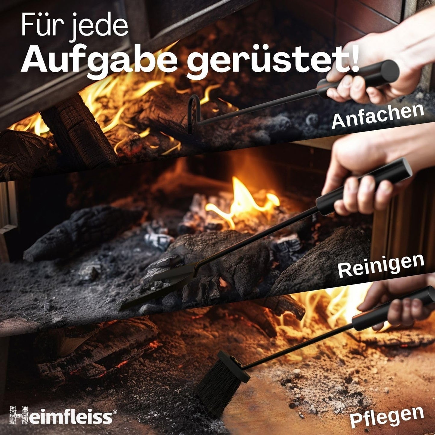 Modernes Kaminbesteck-Set, Schwarz mit Schwarzen Griffen