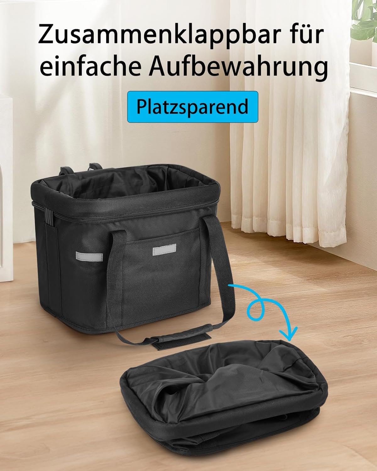 Faltbarer Fahrradkorb mit Schnellmontage-Halterung, Schwarz