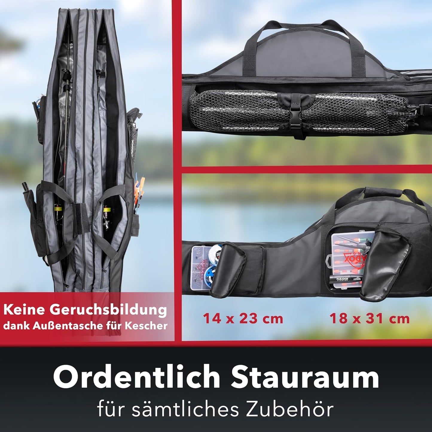 Angelrutentasche mit 3 Fächern, 190cm 3 Fächer