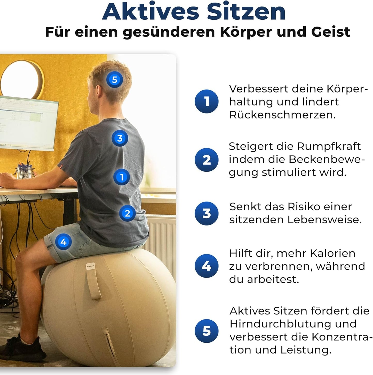Ergonomischer Sitzball für Büro und Homeoffice (65 cm), 65 cm Dark Gray