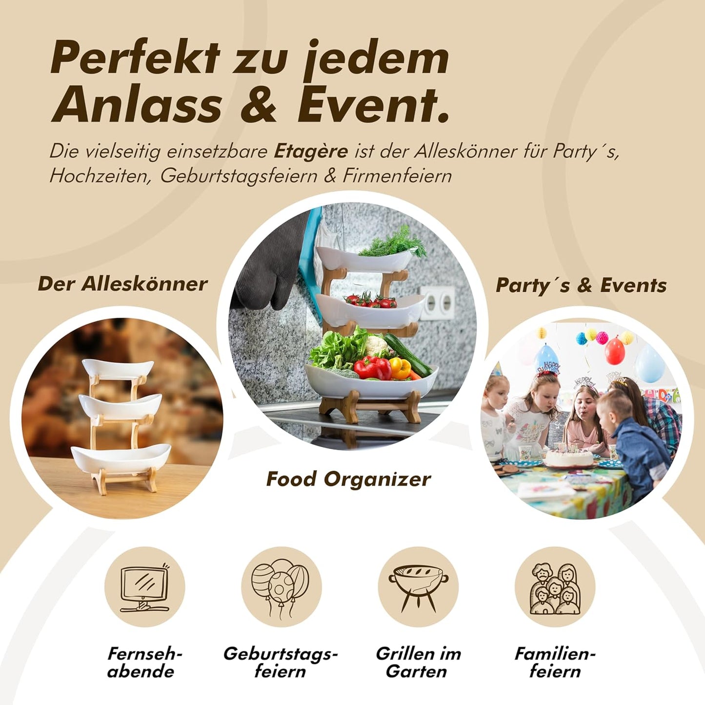 3-stöckige Obst-Etagere, Weiß