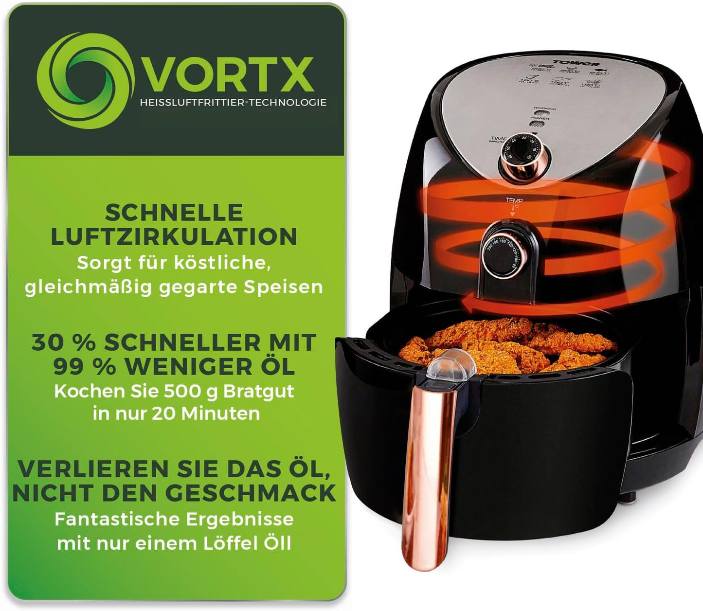 T17021RG Heissluftfritteuse, 4,3 l Heissluftfritteuse Roségold