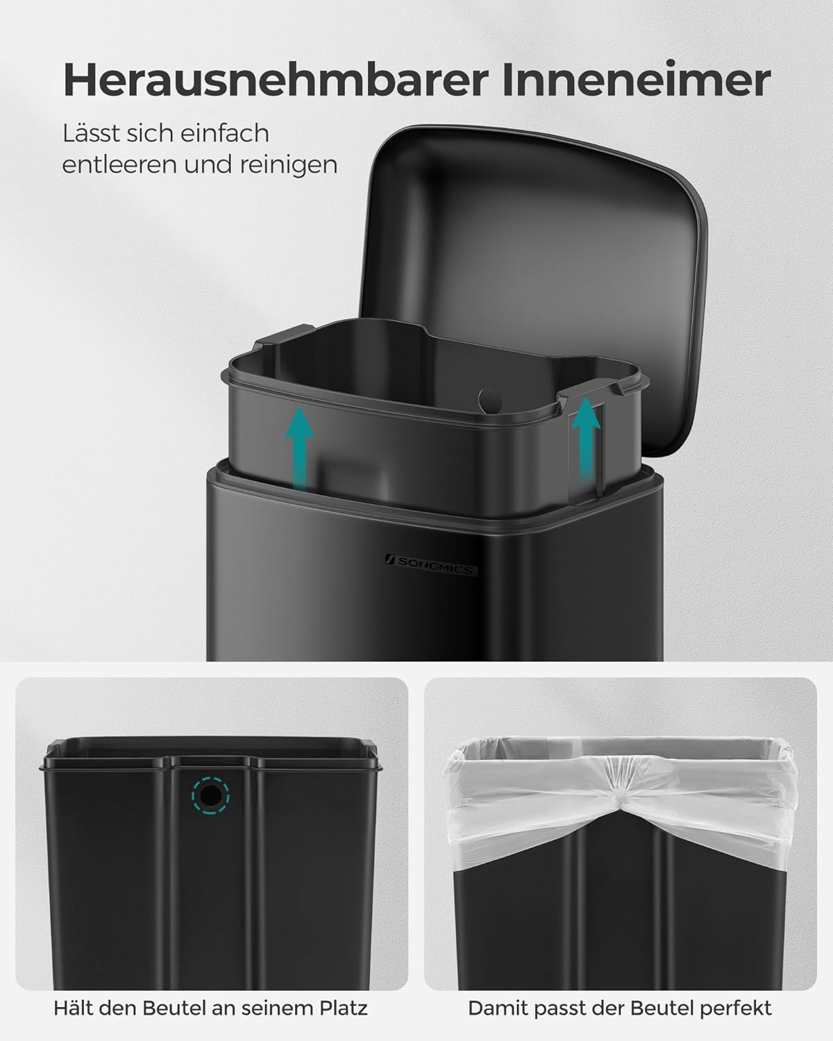 Mülleimer mit Pedal und Soft-Close Deckel, LTB01BK, Schwarz