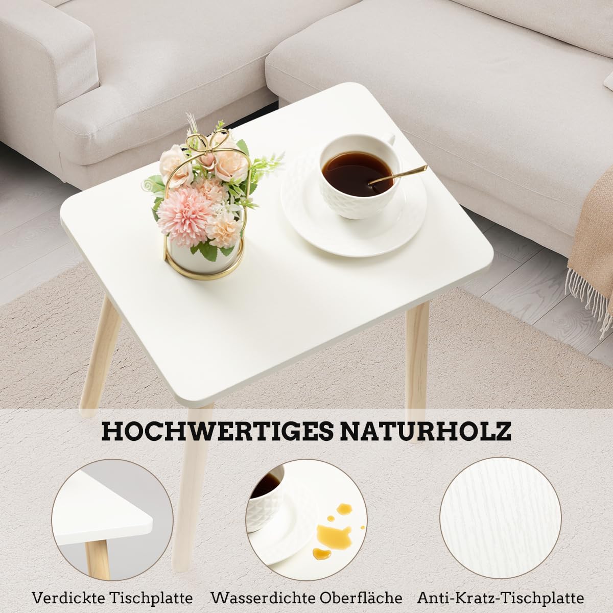 Beistelltisch für Wohnzimmer & Schlafzimmer, Weiss