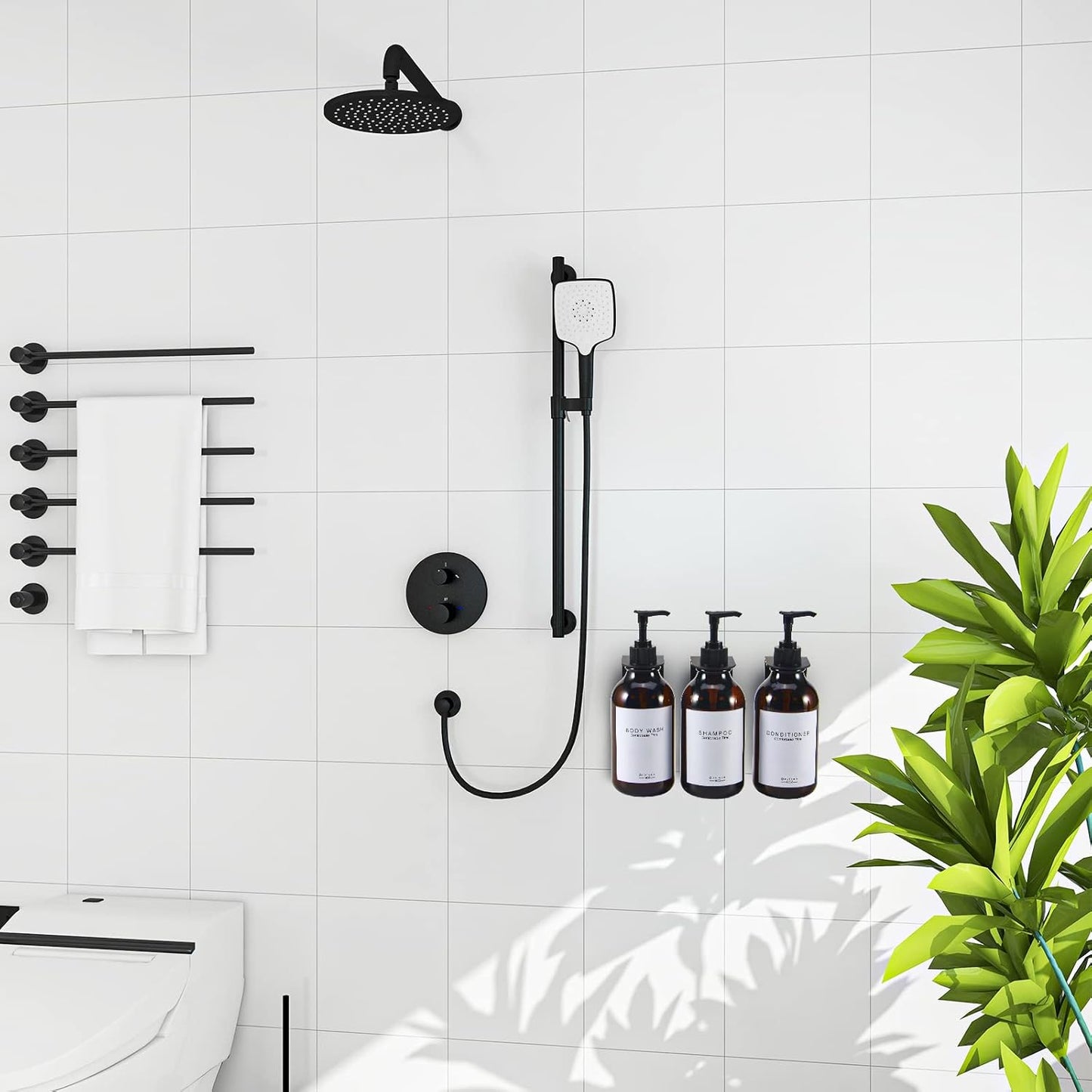 Shampoo- und Conditioner-Spender-Set für Duschwand, 3 Flaschen, 3 Wandhalterungen, Braun