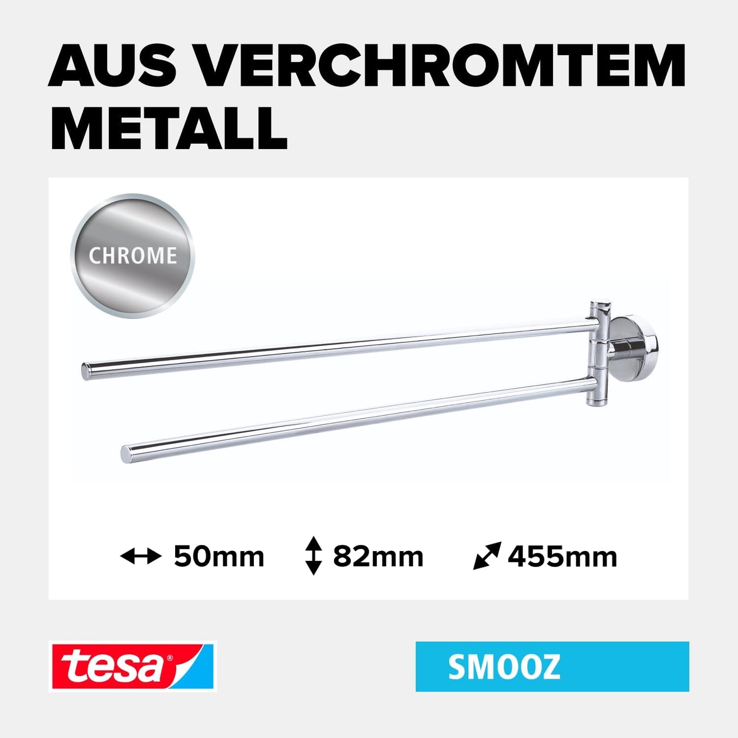 Smooz Handtuchhalter zweiarmig inkl. Klebelösung ohne Bohren, 50mm x 82mm x 455mm Handtuchhalter (2-armig)