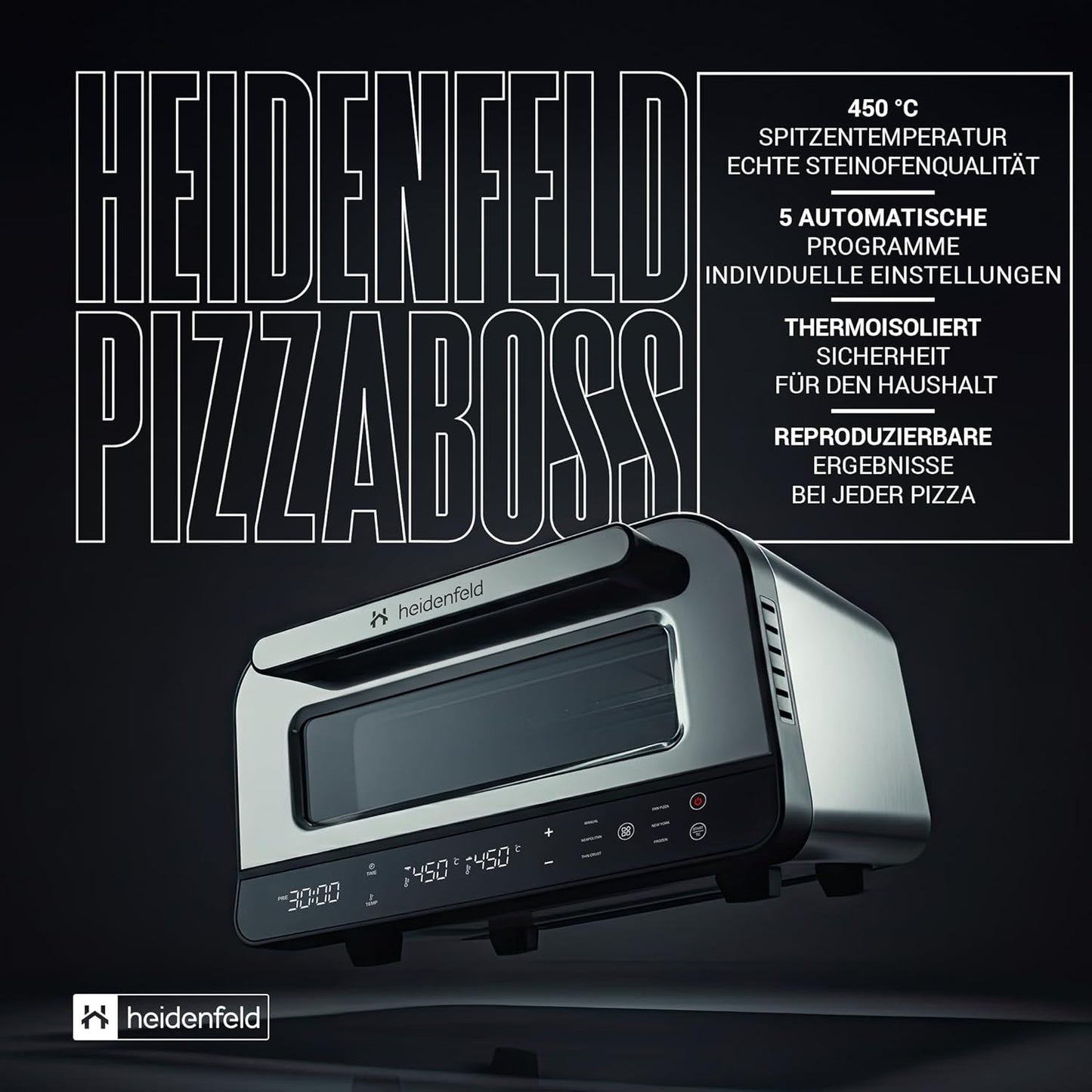 Elektrischer Pizzaofen mit Pizzastein & Schieber, Silber/Schwarz