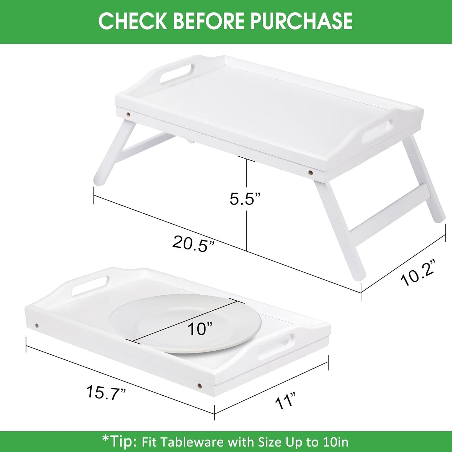 Klappbares Betttablett mit Griffen, White S