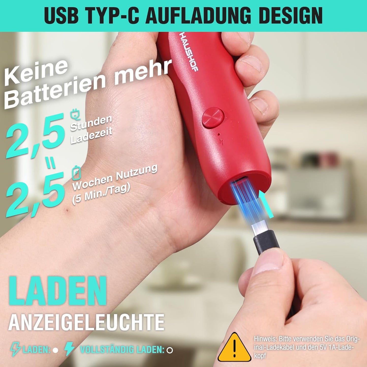 Wiederaufladbarer Hand-Milchaufschäumer mit Ständer, Rot