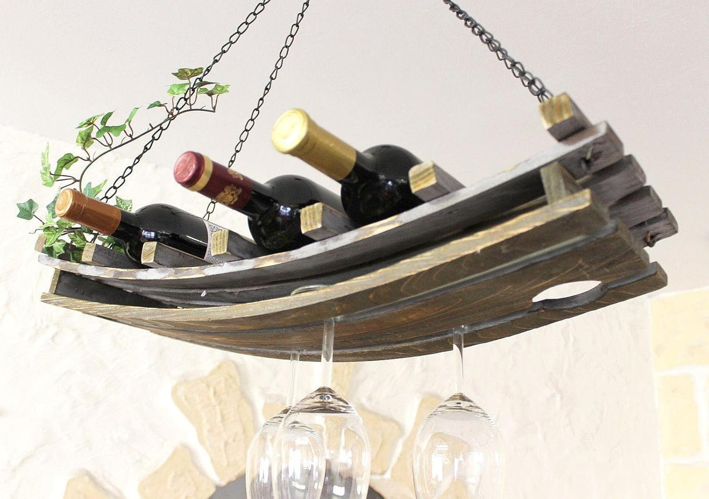 Weinregal mit Glashalter für die Deckenmontage