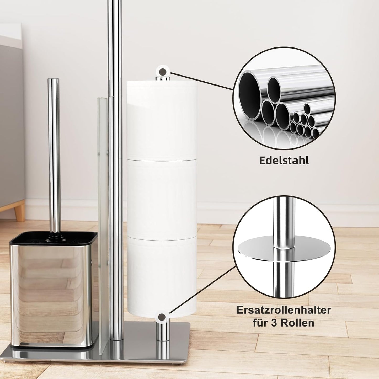 Toilettenpapier- und WC-Bürstenhalter-Set, Silber