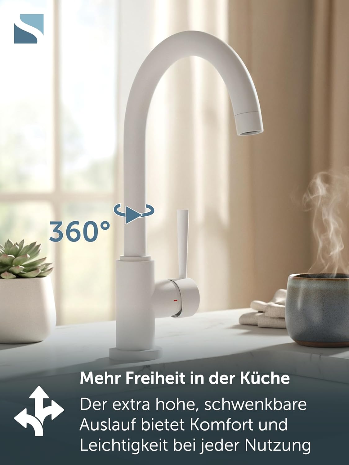 Küchenarmatur CORNWALL mit Einhebelmischer, Hochdruck Weiss