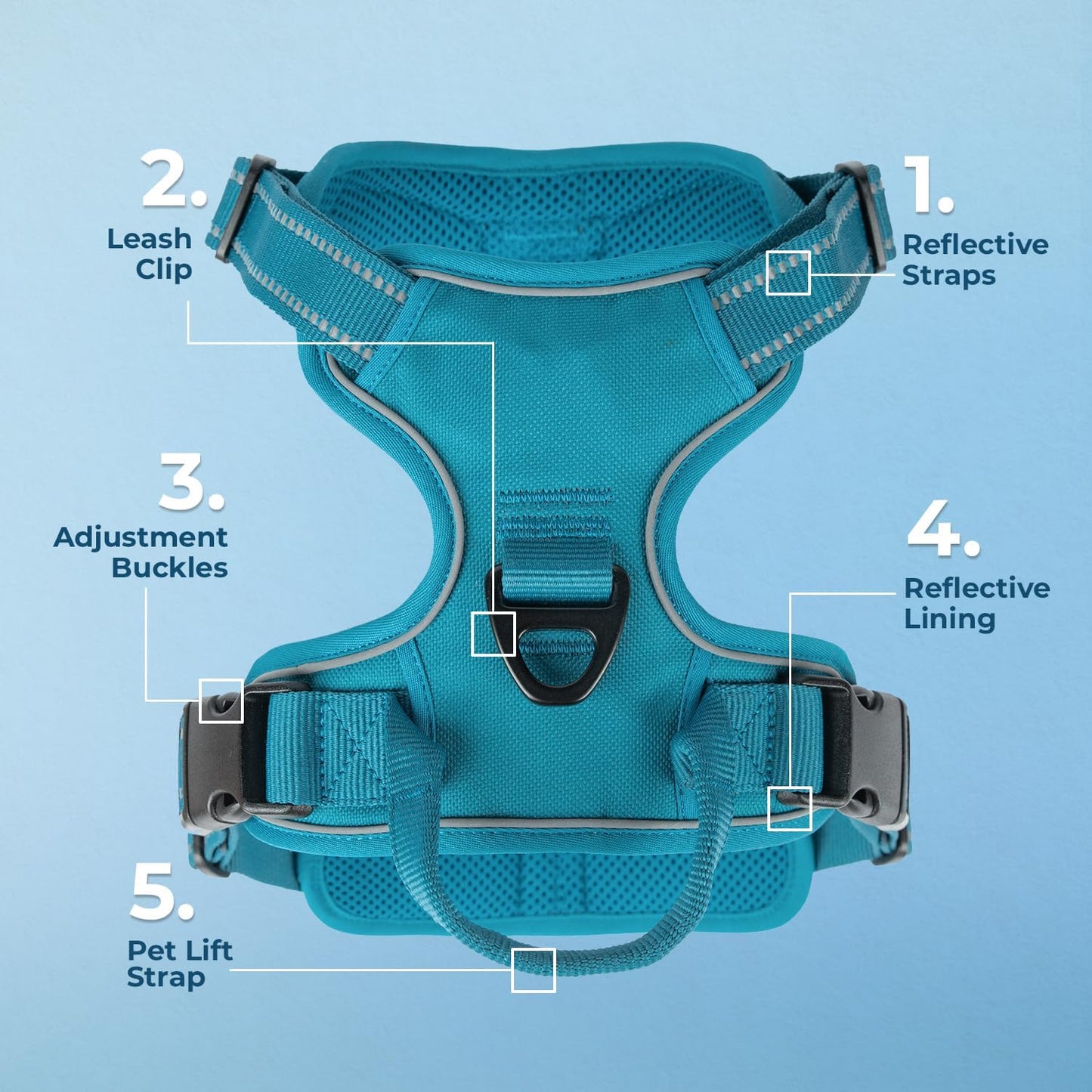 Verstellbares Hundegeschirr mit Reflektoren, S (Chest: 16 - 20") Geschirr (türkisfarbenes Nylon)