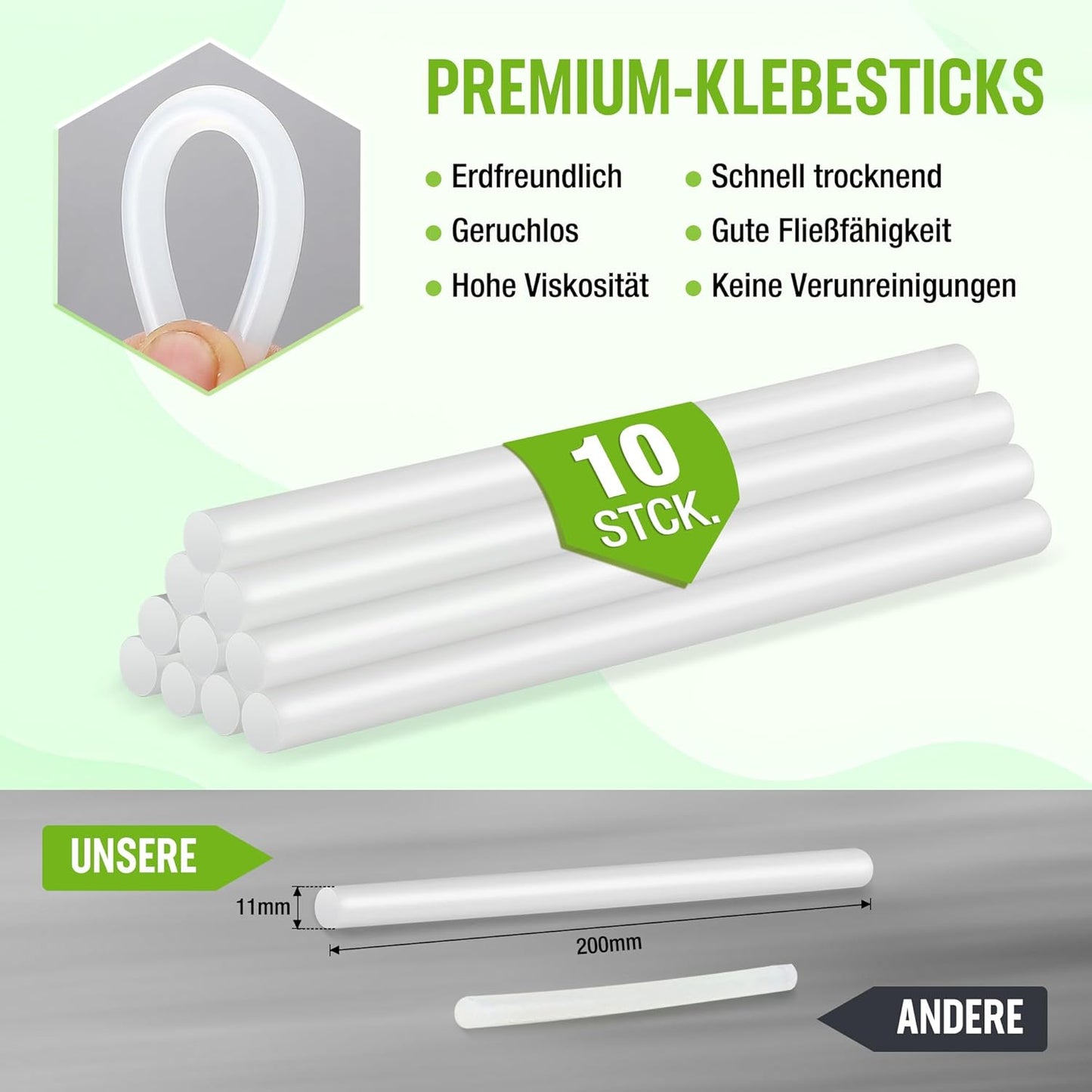 Heissklebepistole inkl. 10 Klebesticks, Grün