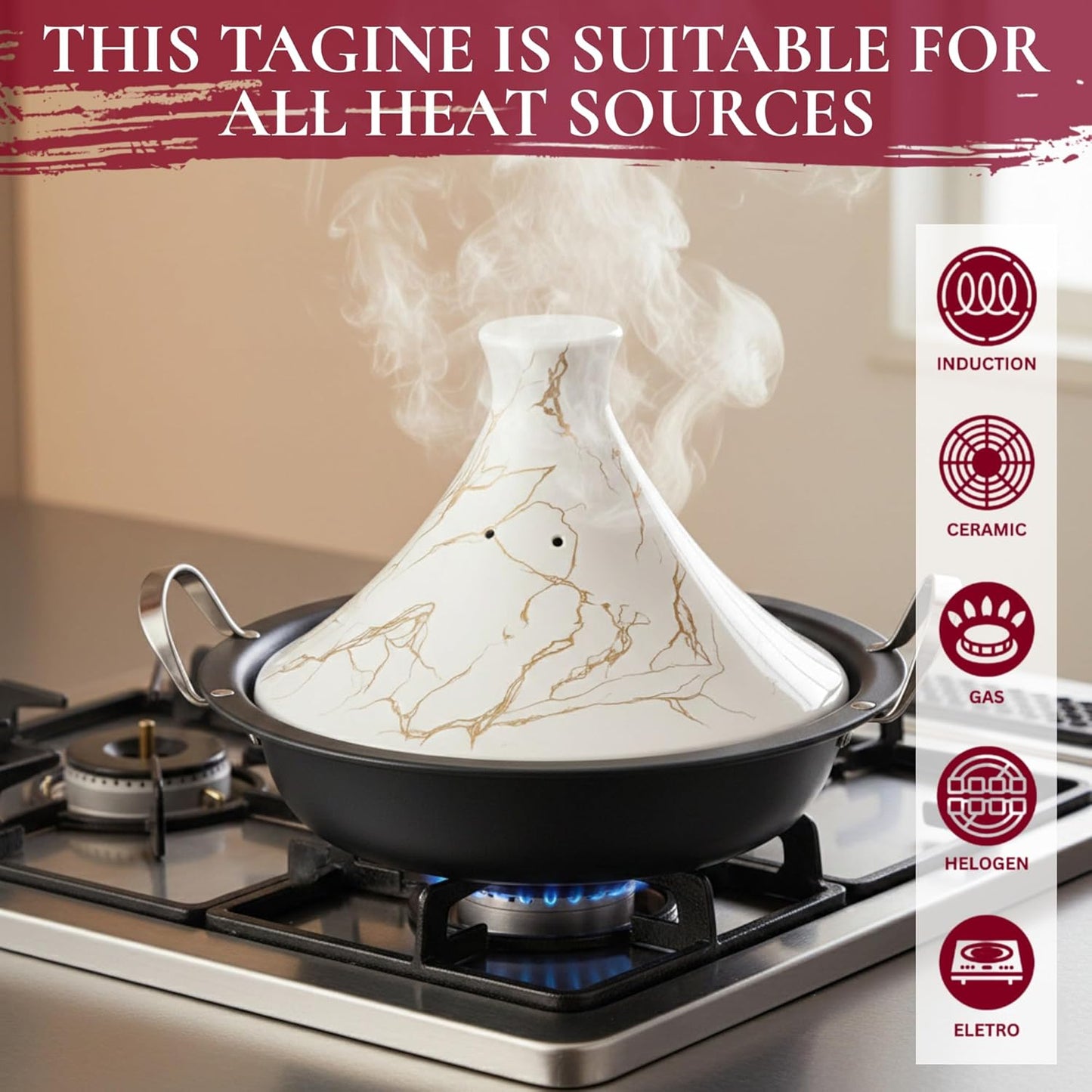 Tajine mit Keramikdeckel, Weiss 38 cm