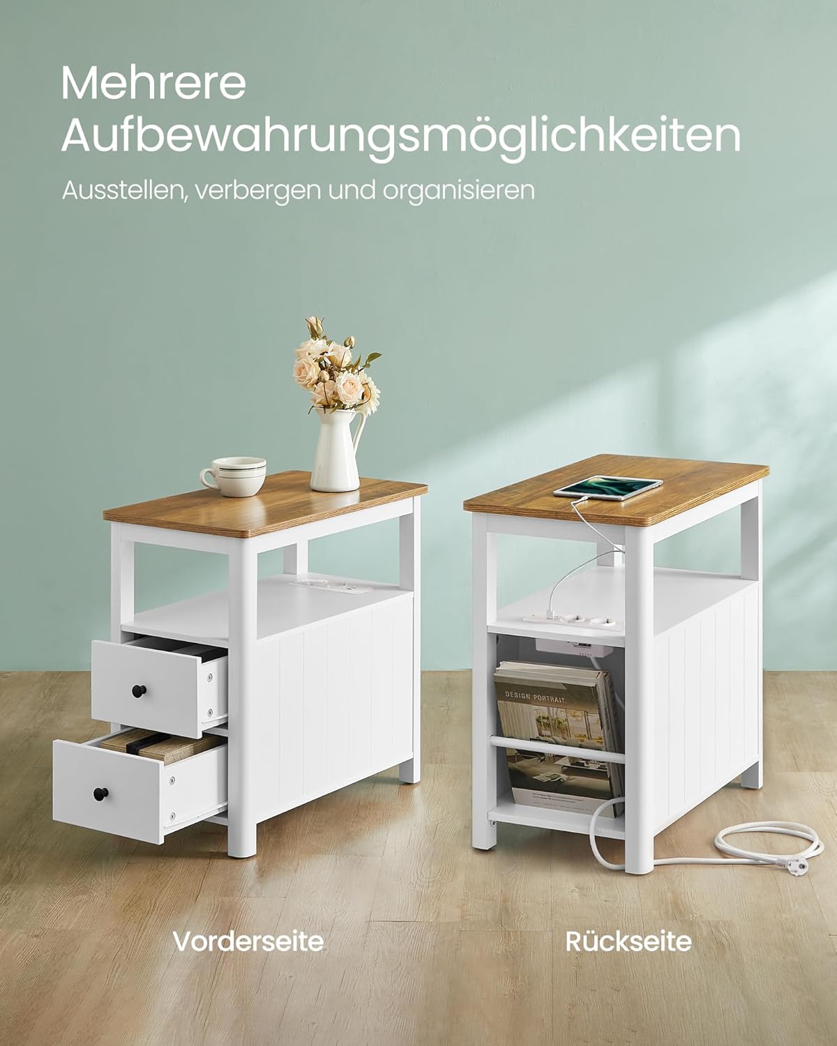 2er Beistelltisch-Set mit Steckdosenleiste, schmal, Modell LCT649W01, 2