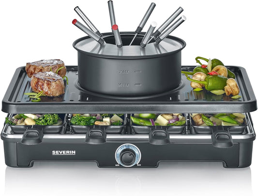 2-in-1 Raclette-Fondue-Kombination für 8 Personen, NEU Black Line