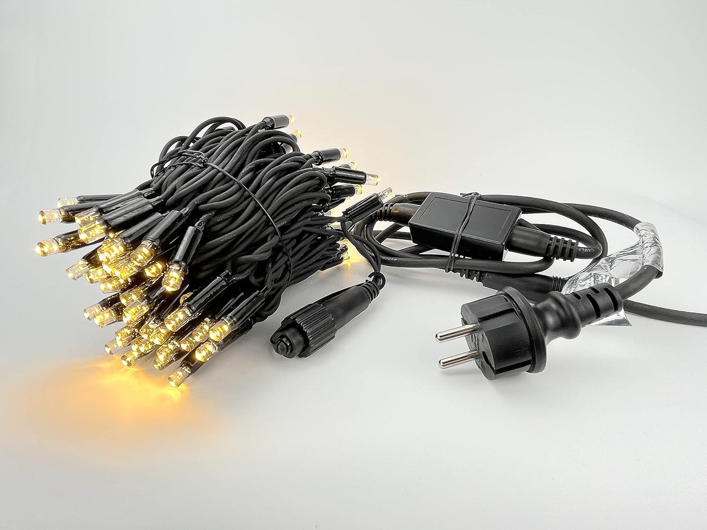 Profi LED Lichterkette, erweiterbar, 10m, 100 LEDs, Dauerlicht - Schwarzes Kabel, 10m Basiskette - Warmweiss