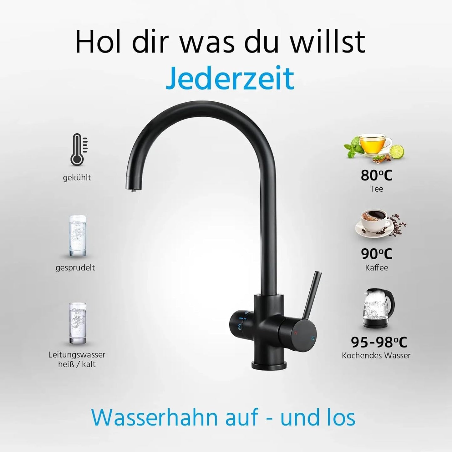 5-in-1 Küchenarmatur-Set FizzRed mit Wassersprudler, Kalkfilter & CO2 Adapter, 5in1 chrom 2kg CO2
