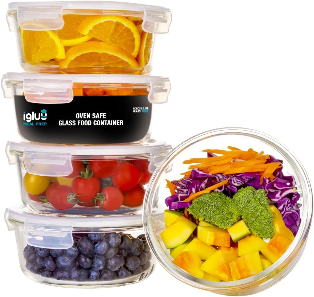 5-teiliges Glas-Frischhaltedosen-Set, luftdicht, Kreisförmig