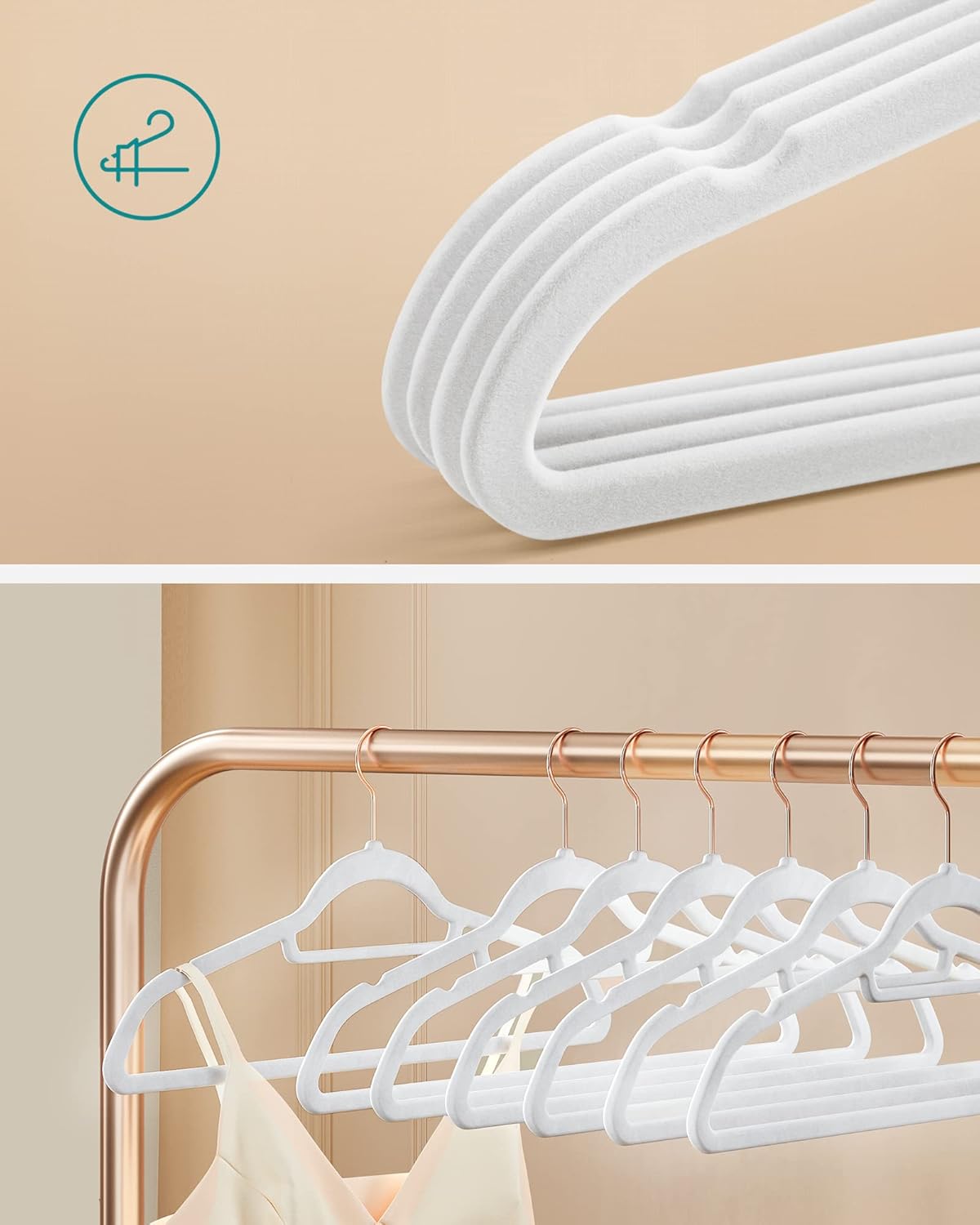 Samt-Kleiderbügel-Set mit rutschfestem Design, Roségold + Weiß 30 Stück