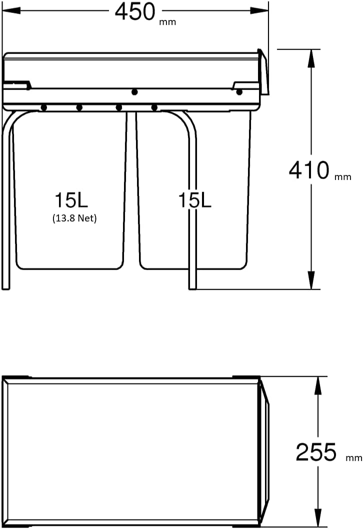 Mülltrennsystem, Trennung 2-fach 30 cm - 15 l / 15 l