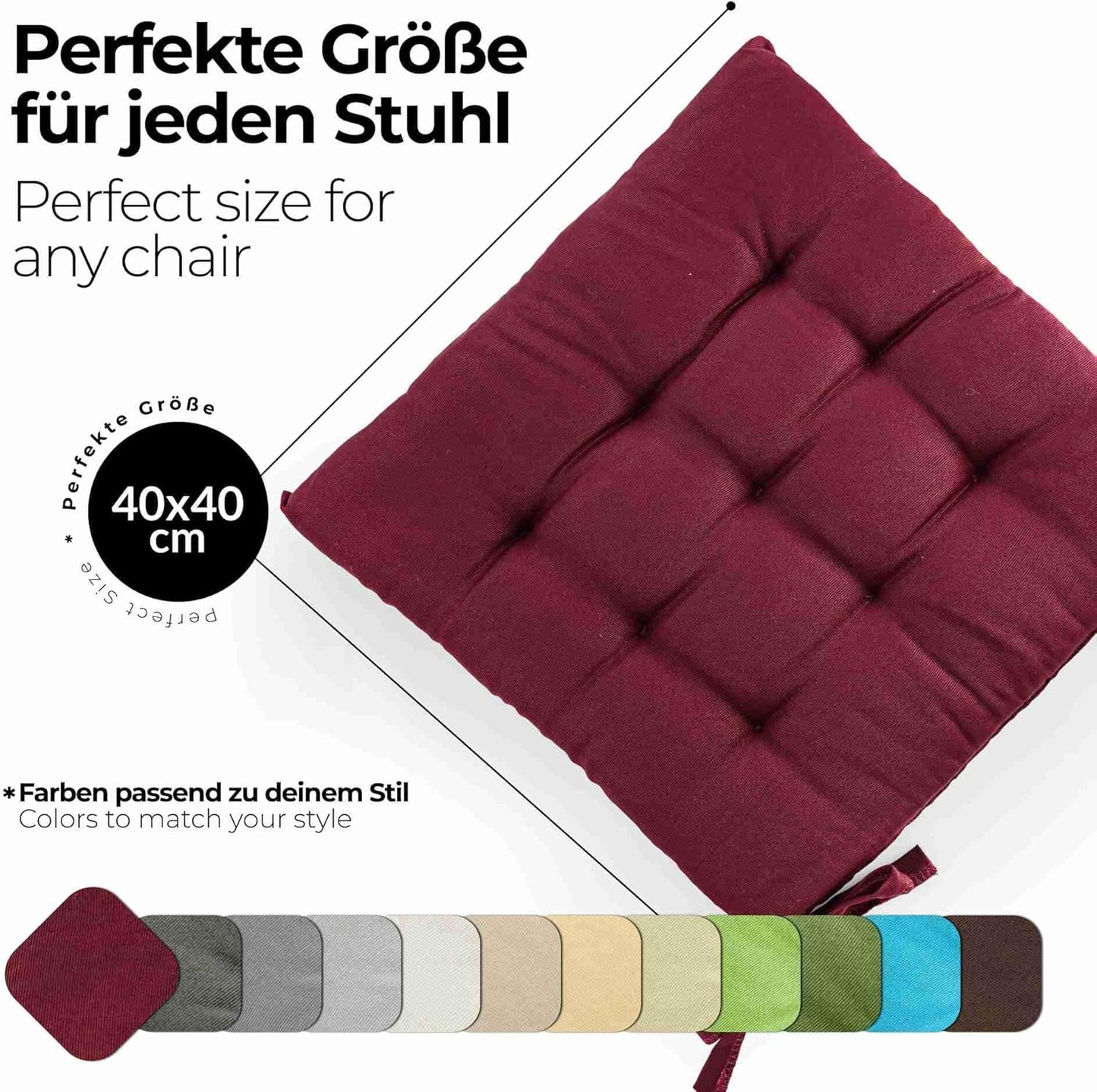 Basic Sitzkissen, 2 Stück - 40x40 cm Bordeaux